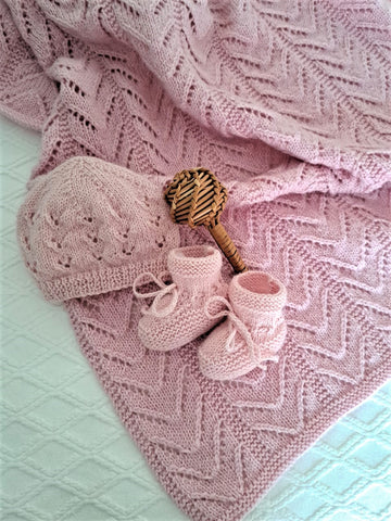 NZ Made - 100% Wool Heirloom Set - Baby Pink