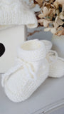 NZ made - White Merino Beanie and Bootie Set - Gift boxed