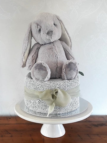 Diaper cake - Single - Grey Bunny/Green Seed Muslin