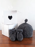 NZ made - DK Grey Merino Beanie and Bootie Set - Gift boxed